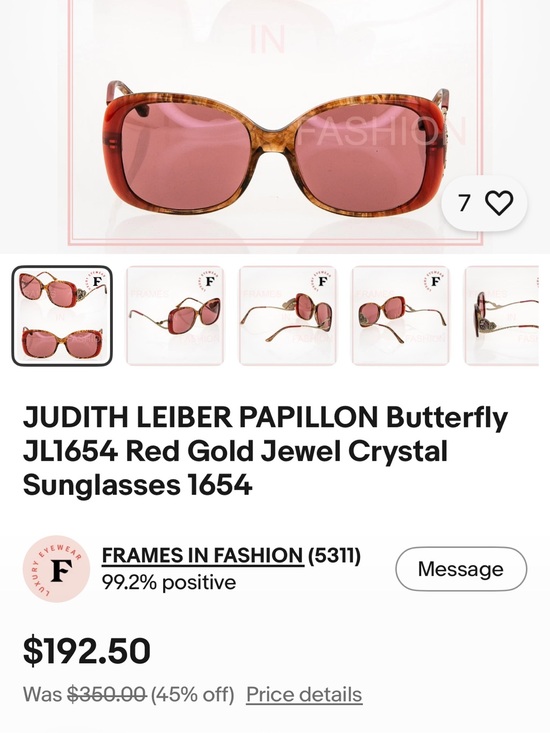 authentic Judith Leiber Papillon (Butterfly) Sunglasses, model JL1654 (Color 02)